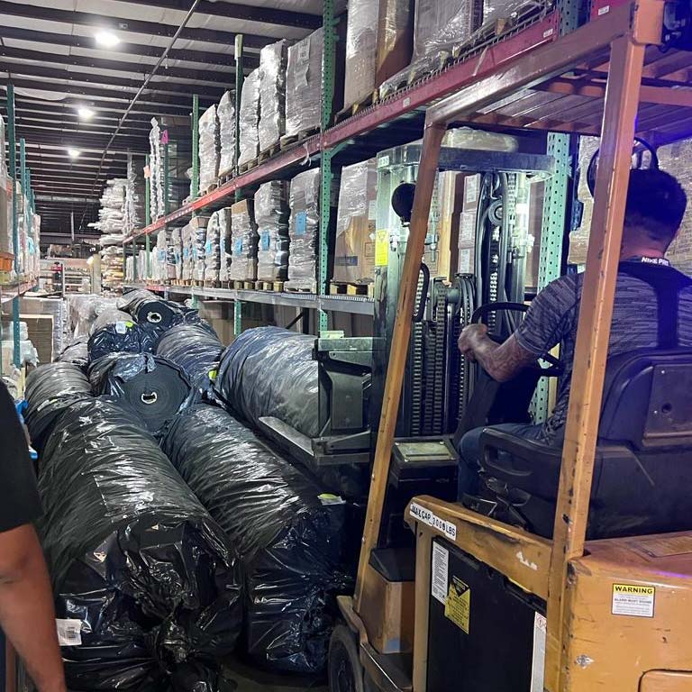 aisle of materials in our warehouse